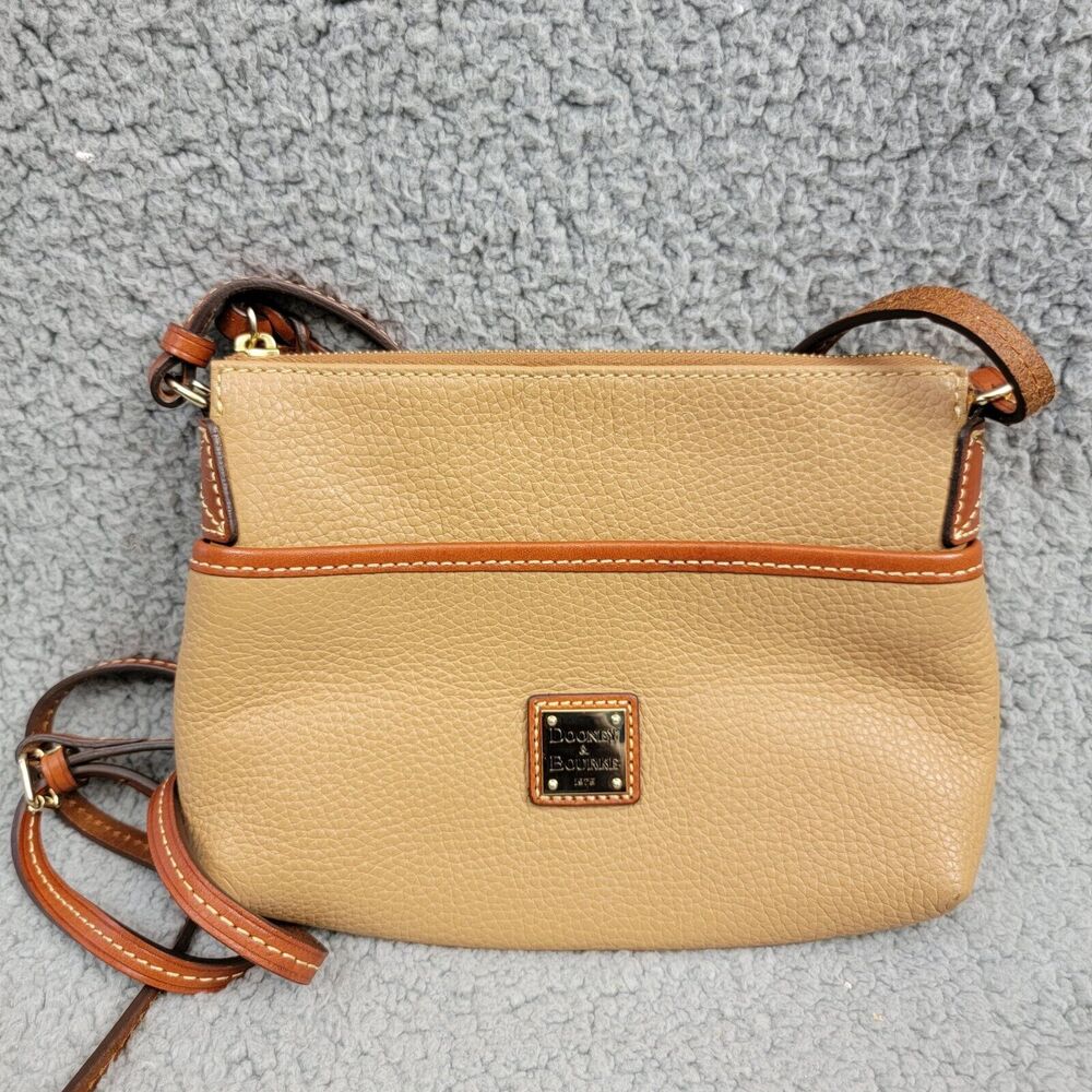 Dooney & Bourke Tan Brown Leather Ginger Pouchette Crossbody Handbag Purse